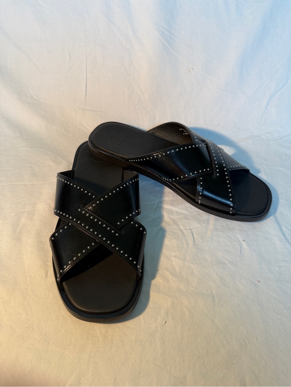 Church’s Oriyah Met-Blk Studded Crisscross Slide Sandals Size 39 NWT